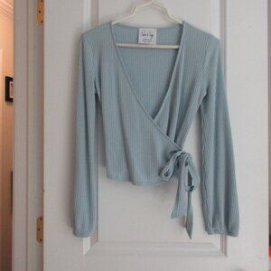 Baby Blue Womens Blouse that Ties to the Side